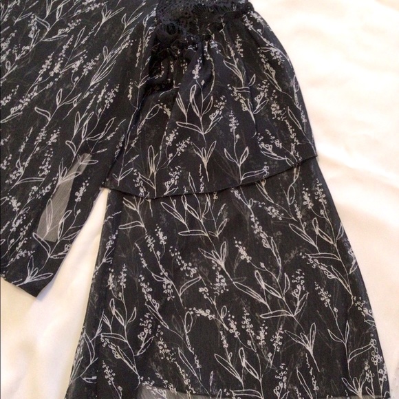 Zara black floral printed shirt metallic thread semi-sheer size xl - Picture 3 of 9